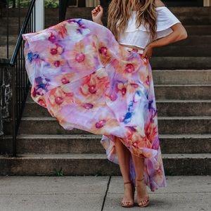 Chicwish: Vibrant Floral Maxi Skirt in Pink and Orange